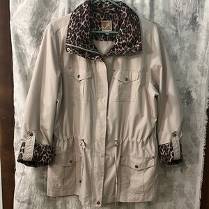 Ladies’ JM Collection Khaki/Leopard Print Windbreaker Rain Jacket (Large)